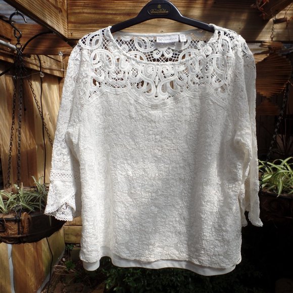 Rafaella Tops - Rafaella white lace top – ¾ sleeves – transparent neckline – body fully lined